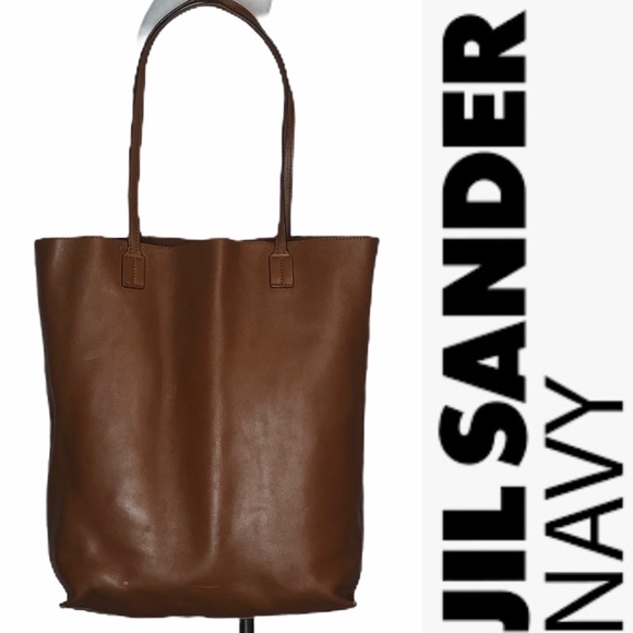 Jil Sander Handbags - Last Chance Jil Sander Navy Brown Leather Tote Bag